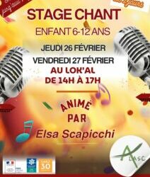 STAGE CHANT POUR LES 6-12 AVEC L’ALASC LES 26 ET 27 FEVRIER